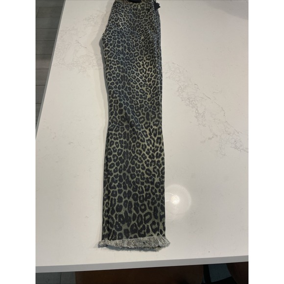 Black Orchid Los Angeles Denim - Black Orchid Los Angeles Leopard Print Jeans Luxury Soft Flare Raw Hem Womens 12